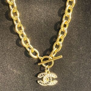 Amazing Upcycled CC Chanel Zipper Pull Chunky Toggle Clasp Necklace/Choker